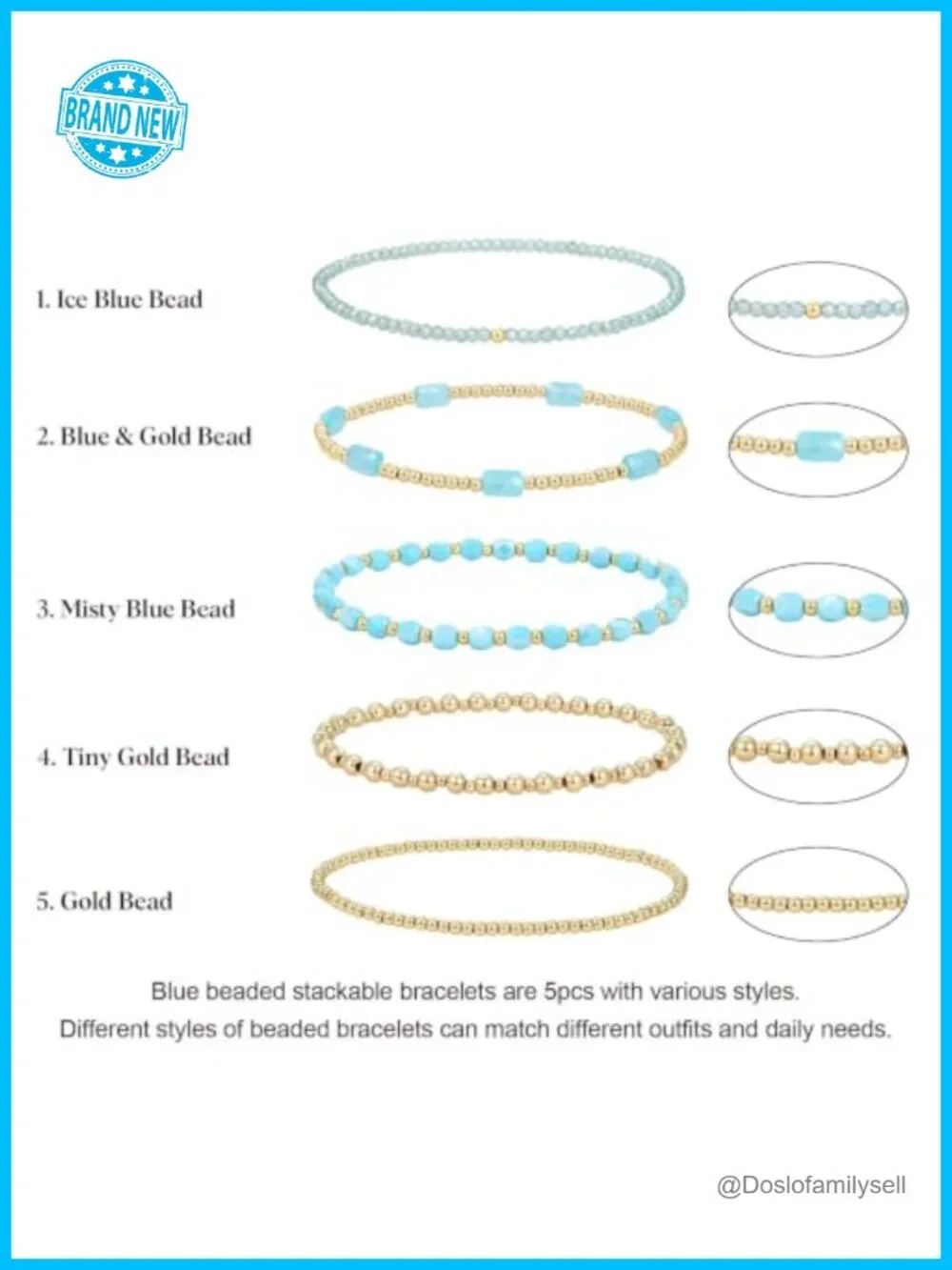 14K Gold Plated Stackable Beaded Stretch Bracelet Set Boho Layered Acrylic &